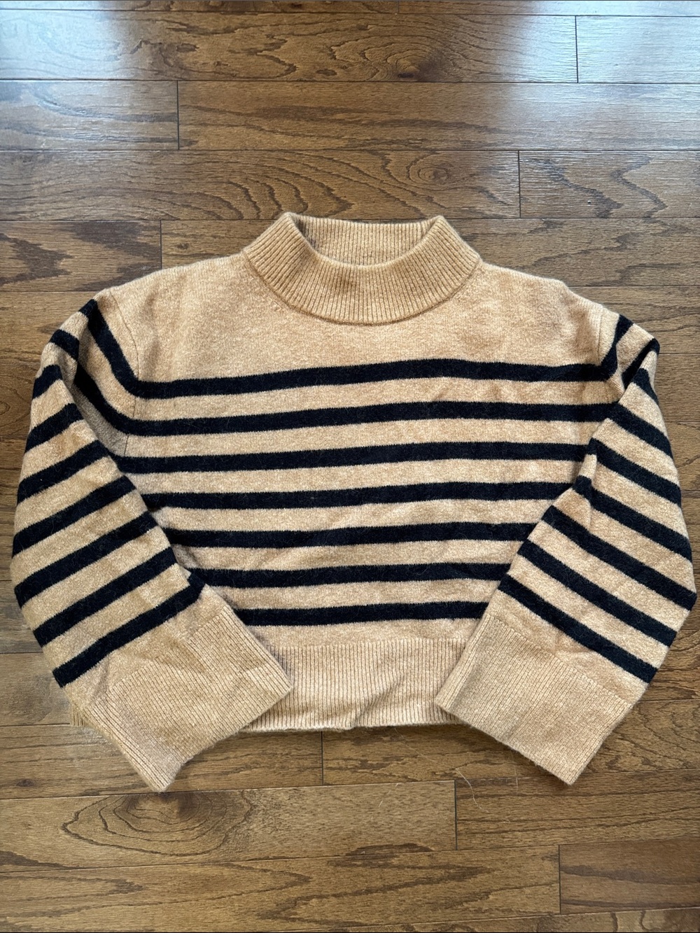 J Crew crieCropped Striped Mock Neck Sweater in Beige and Black large